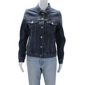 Levis Womens Button Front Dark Wash Collared Jean Jacket Blue Size Small